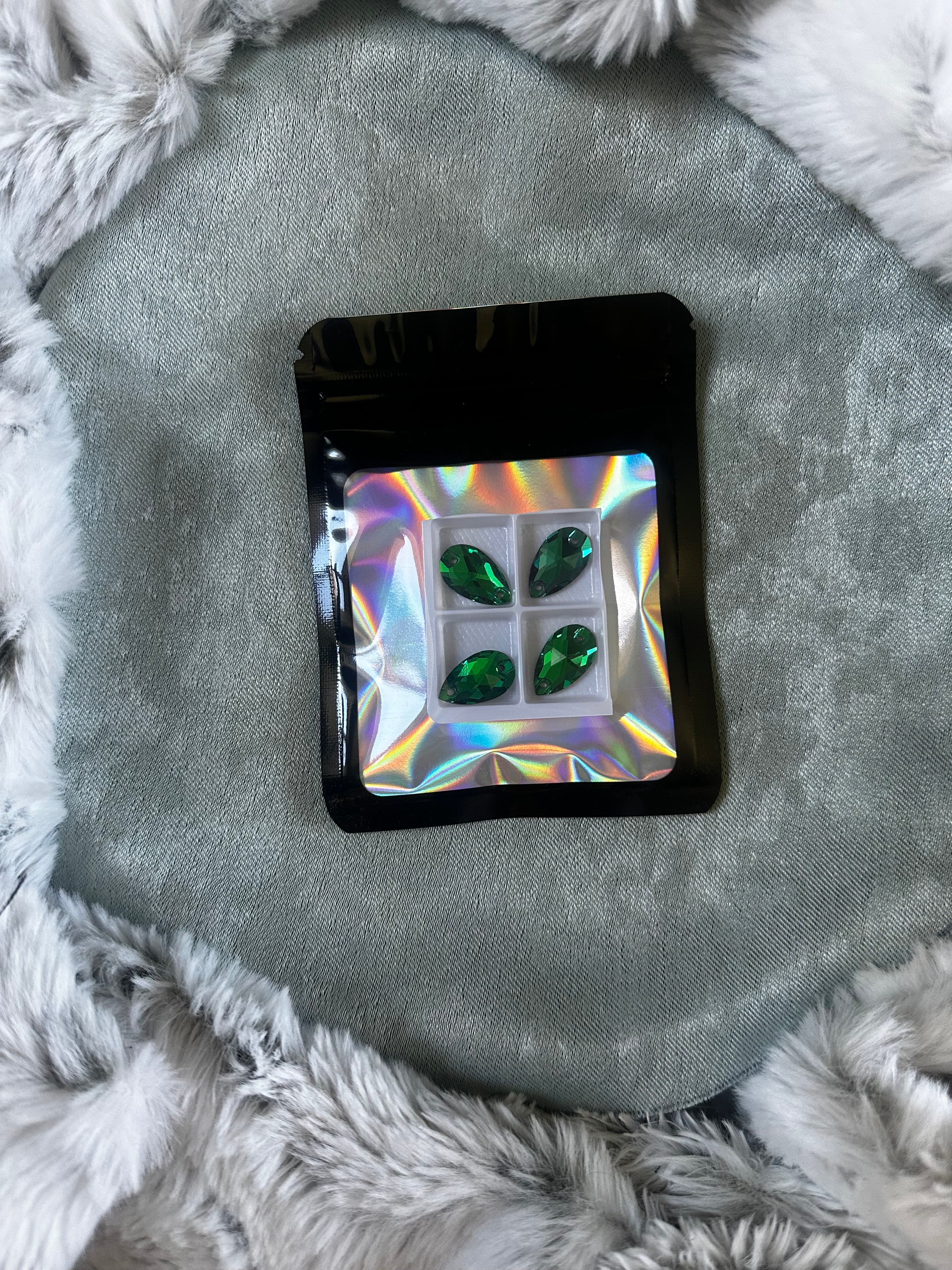 S 4pk Green/Purple K9 Crystal Teardrop