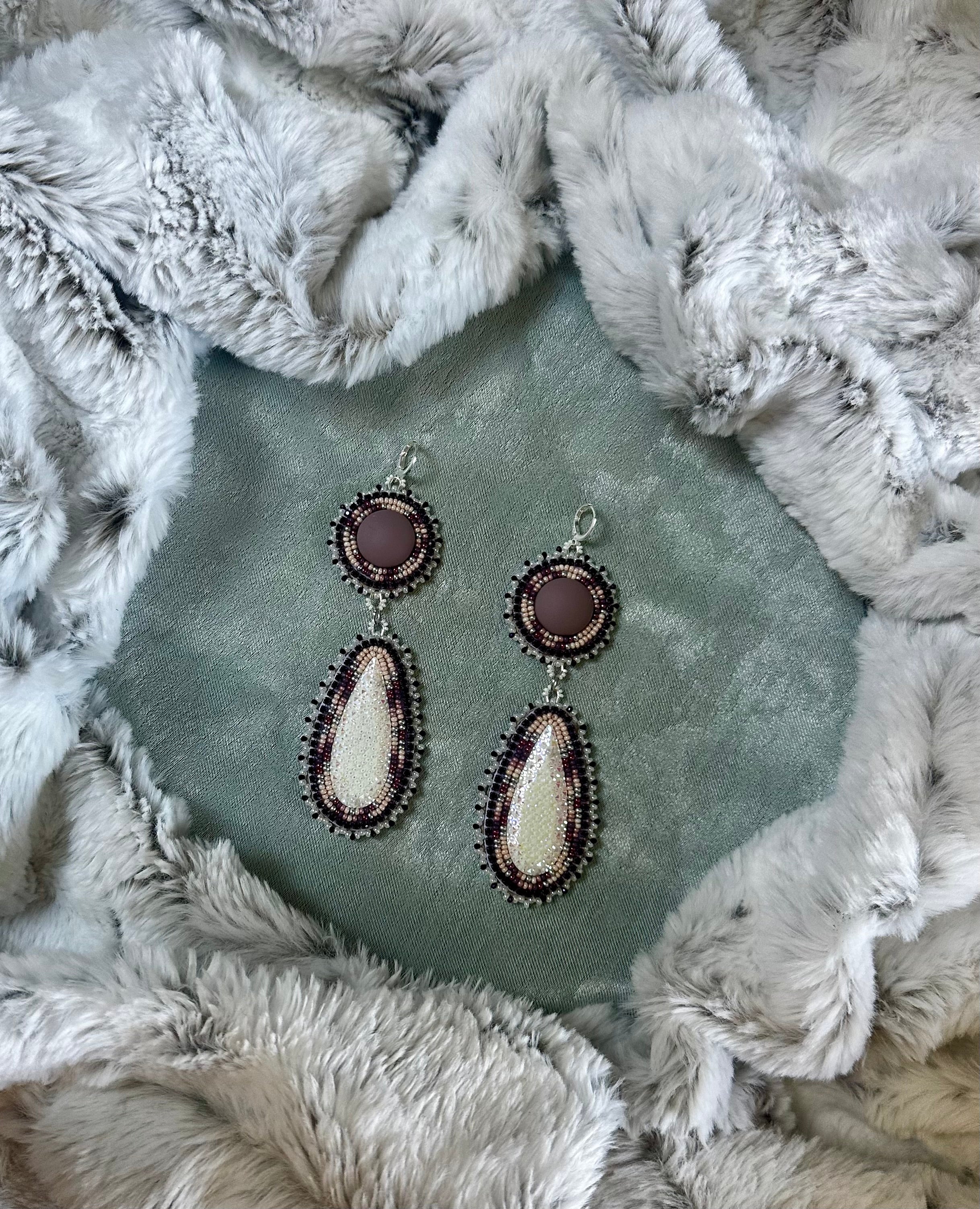 Orchid Echo Purple-Gray Circle Earrings with Shimmering White Marquise Drops