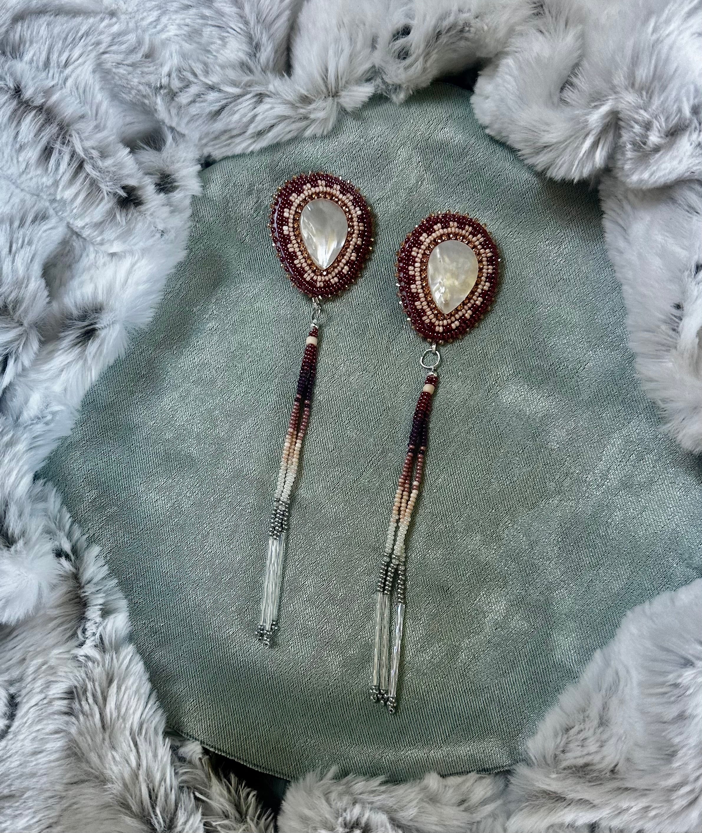 Orchid Echo Mother of pearl petal Earrings with Dangles