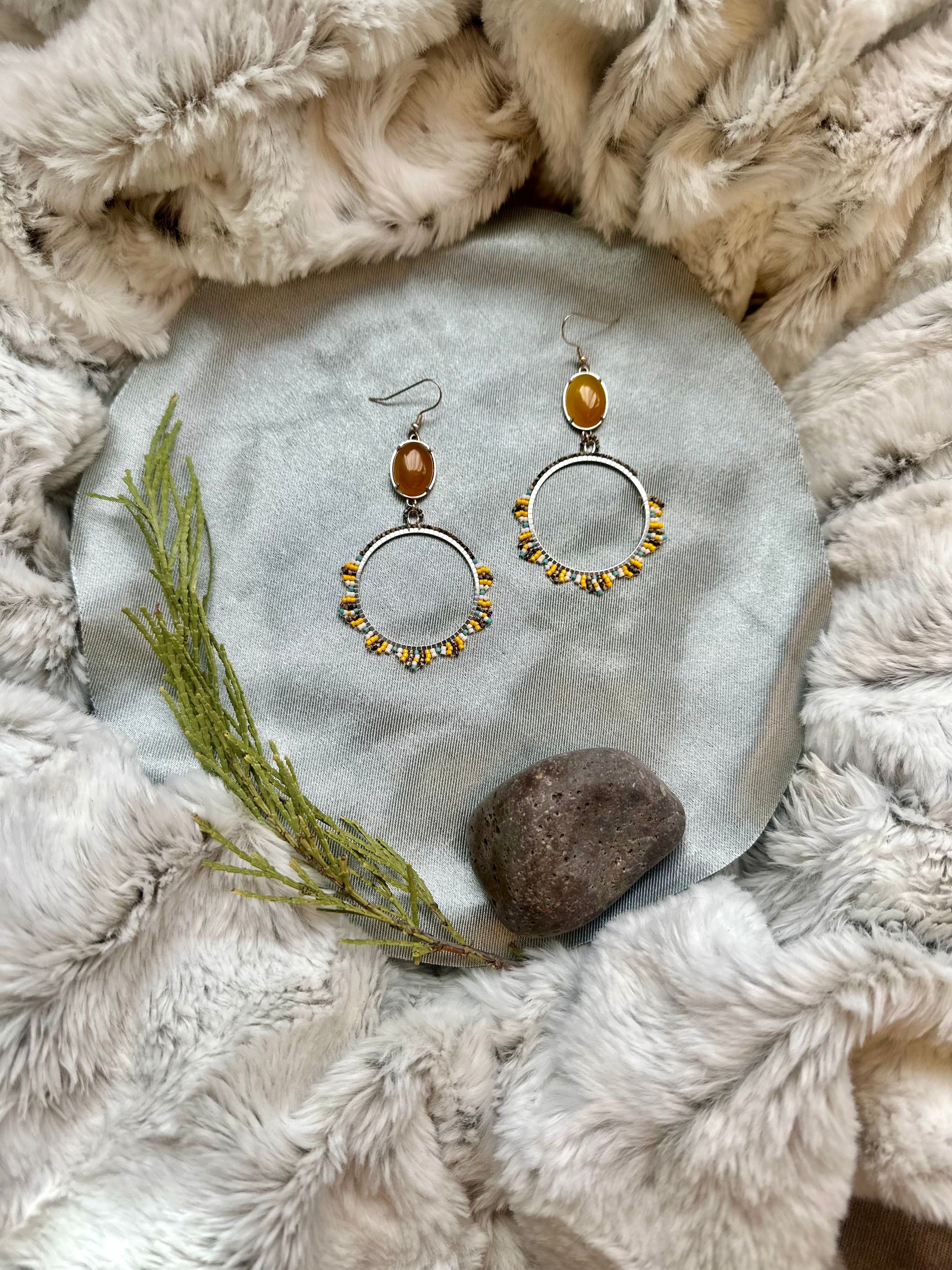 Yellow Onyx Sunflower Earrings