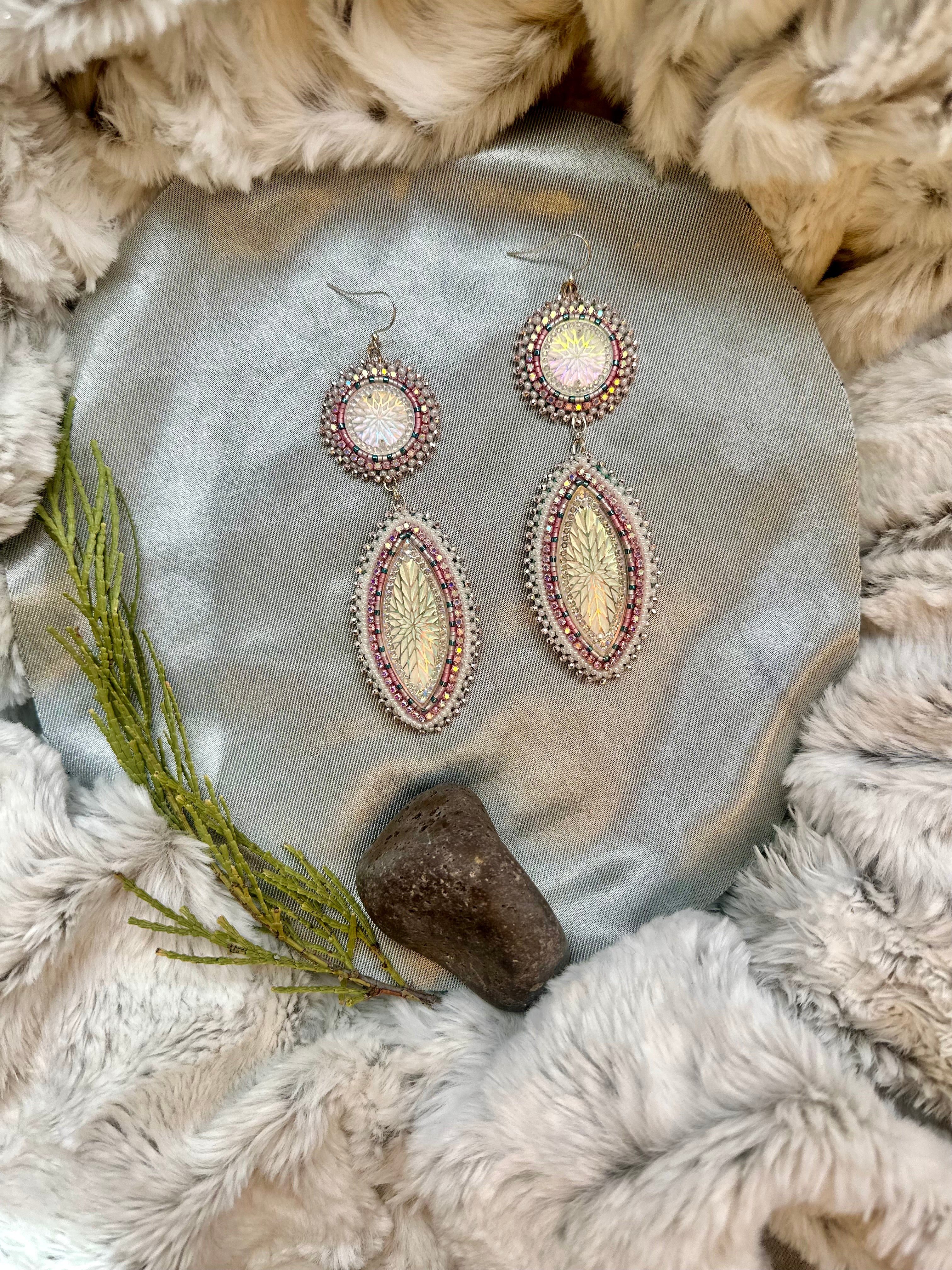 Pink Star Dust Snowflake Earrings